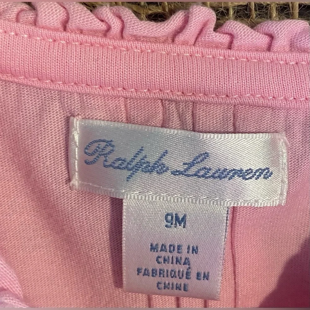 Ralph Lauren Pink Top, Sz 9M, Ruffled Collar w/5 Button Front, Embroidered RL